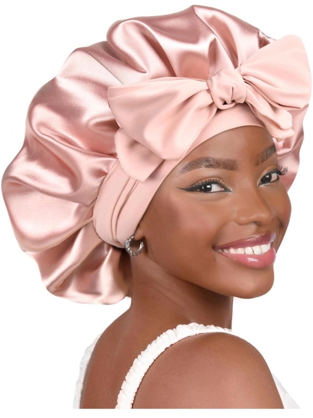 Satin Bow Bonnet in Blush Pink
